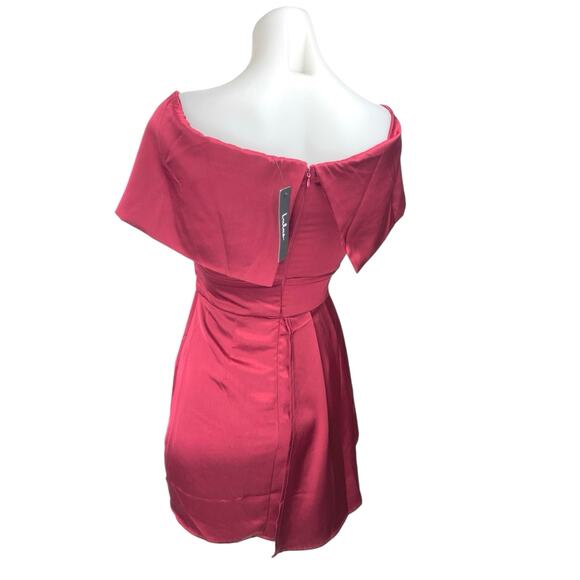 NEW Lulus Red Satin Silk Off The Shoulder Faux Wrap A Line Mini Dress Size XS - Picture 2 of 5